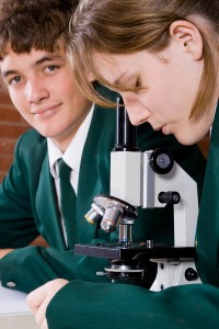 Independent school students take science class
