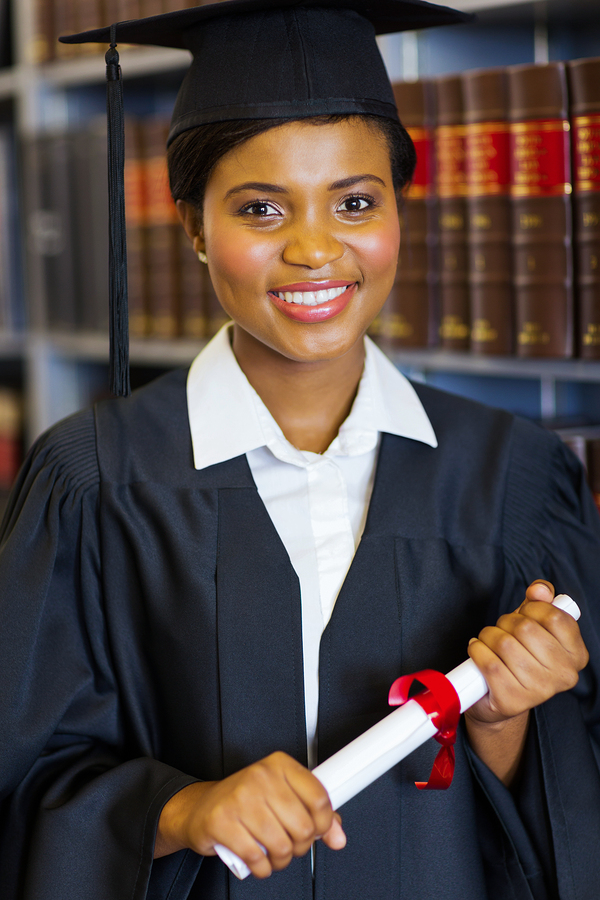 Young woman graduating from law school